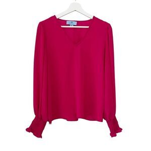 CeCe Hollywood Pink Smocked Cuffed Long Sleeve Blouse size Small